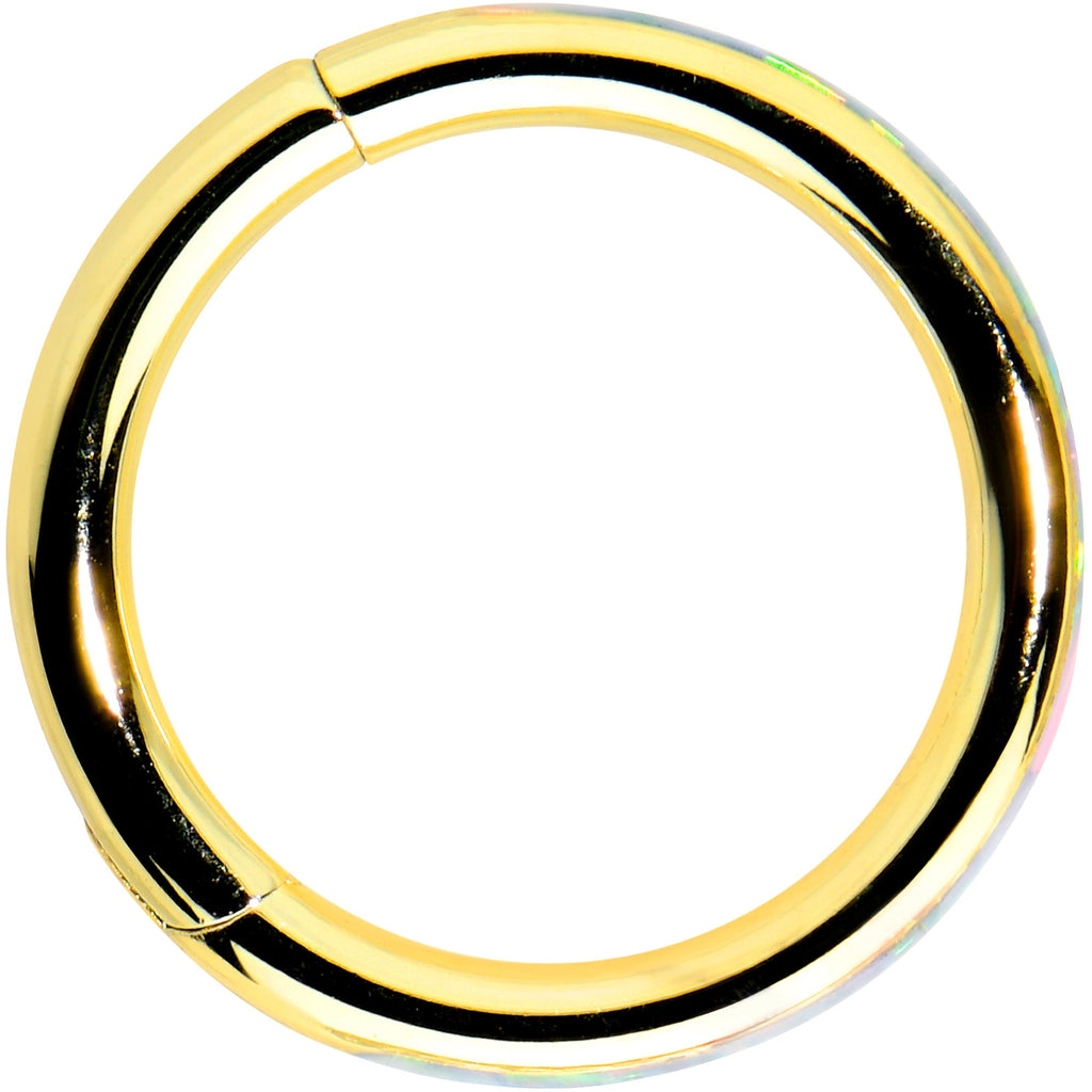 16G 5/16 White Synth Opal Gold Tone Forward Facing Segment Ring