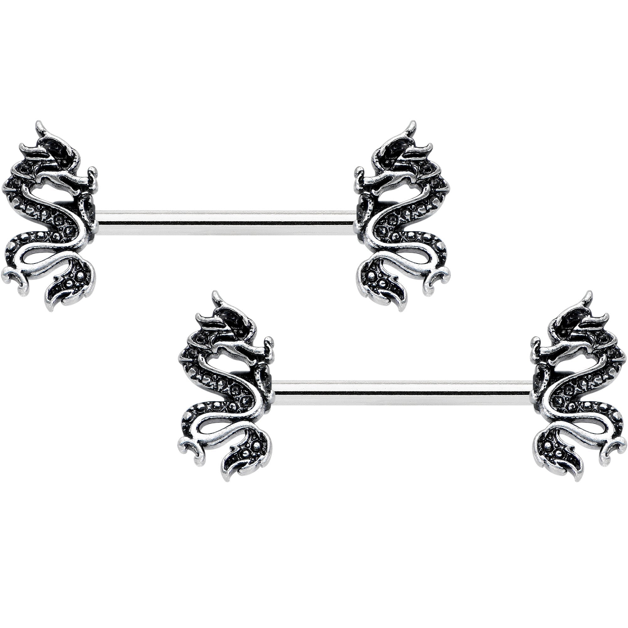 14G 9/16 Regal Medieval Dragon Barbell Nipple Ring Set