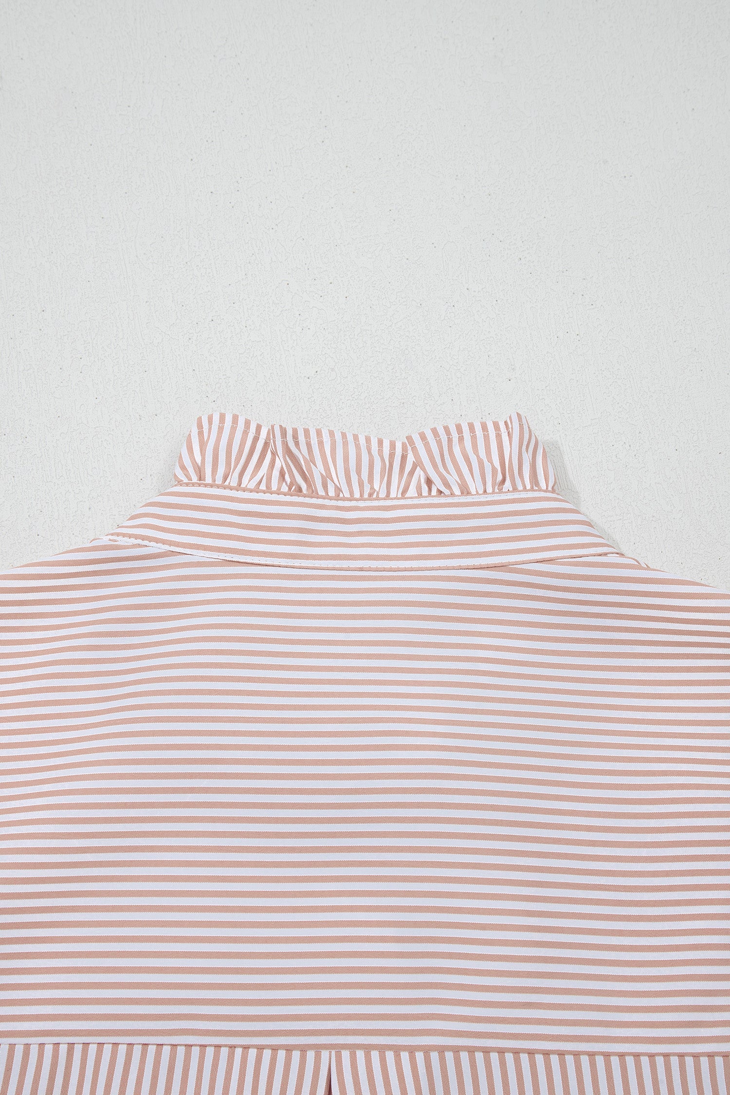 Khaki Stripe Color Block Patchwork Detail Frilled Collar Button Down Shirt