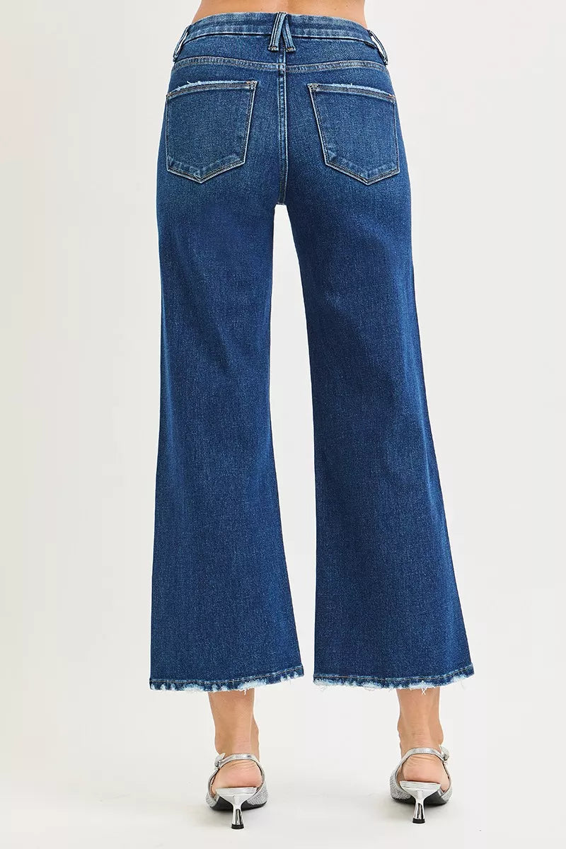 Tummy Control 4 Way Stretch High Rise Crop Wide Leg Jeans