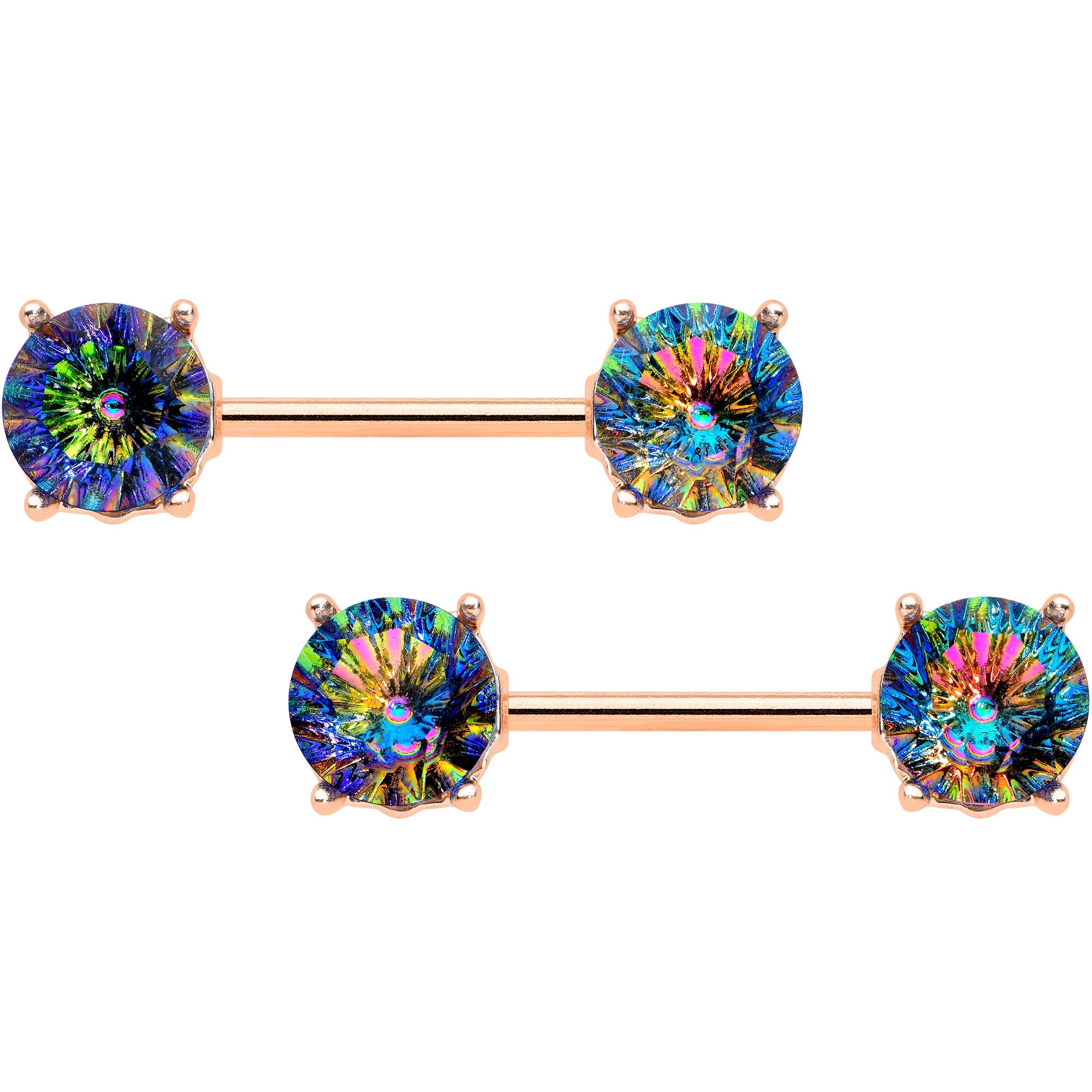 14G 9/16 Vitrail Gem Rose Gold Tone Simply Elegant Nipple Ring Set