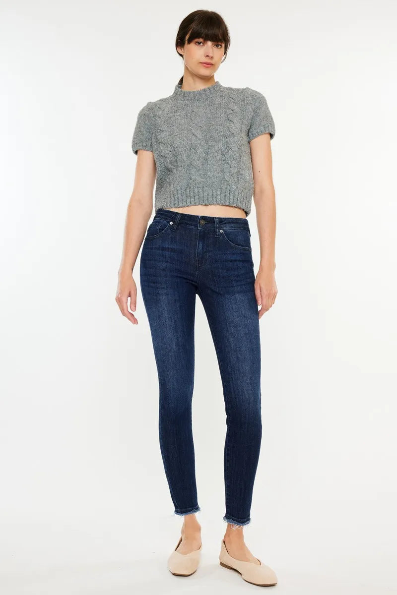 Kancan High-Rise Slim Fit Raw Hem Ankle Jeans