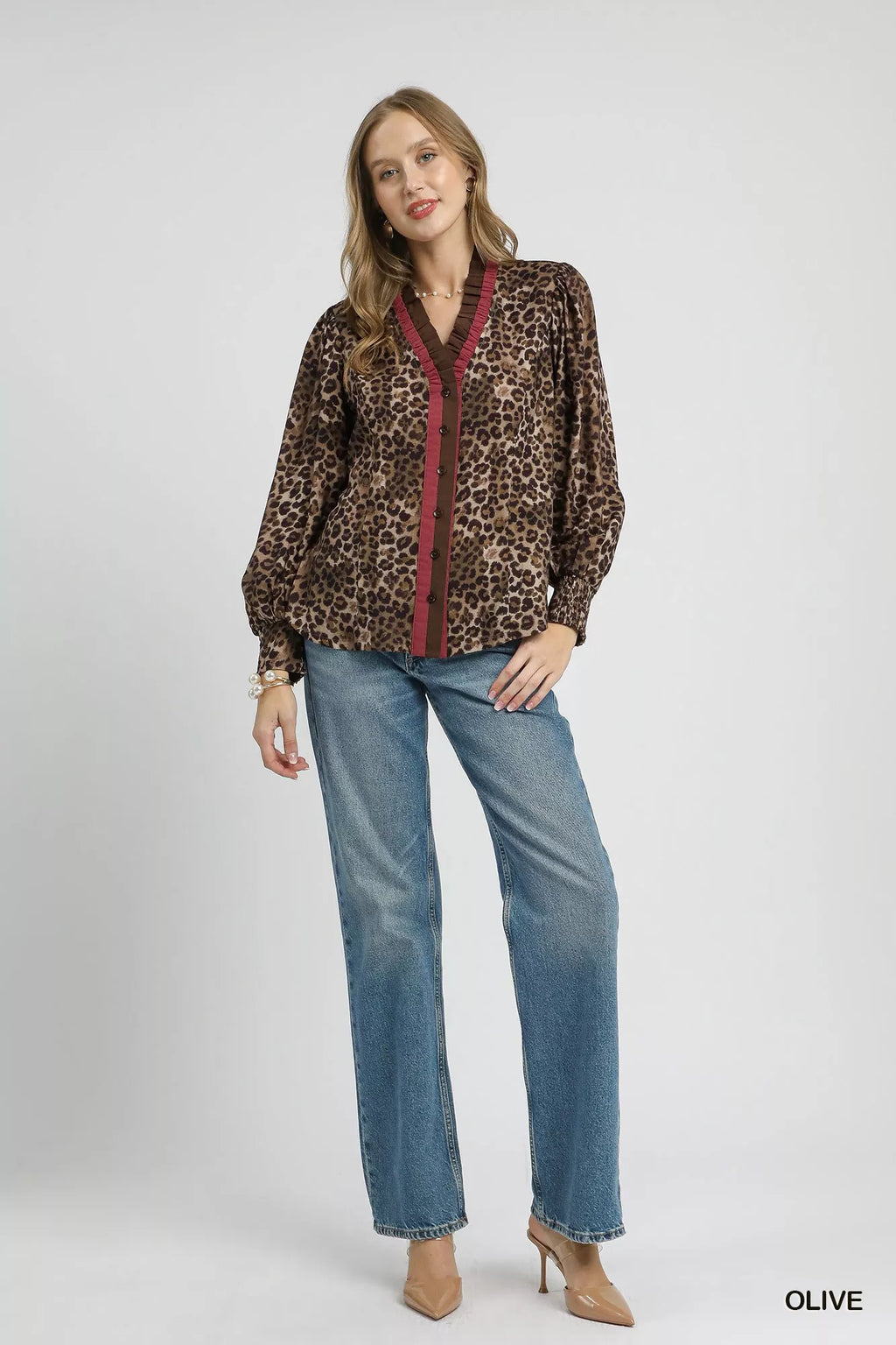 Ruffle Trim Leopard Print Shirt