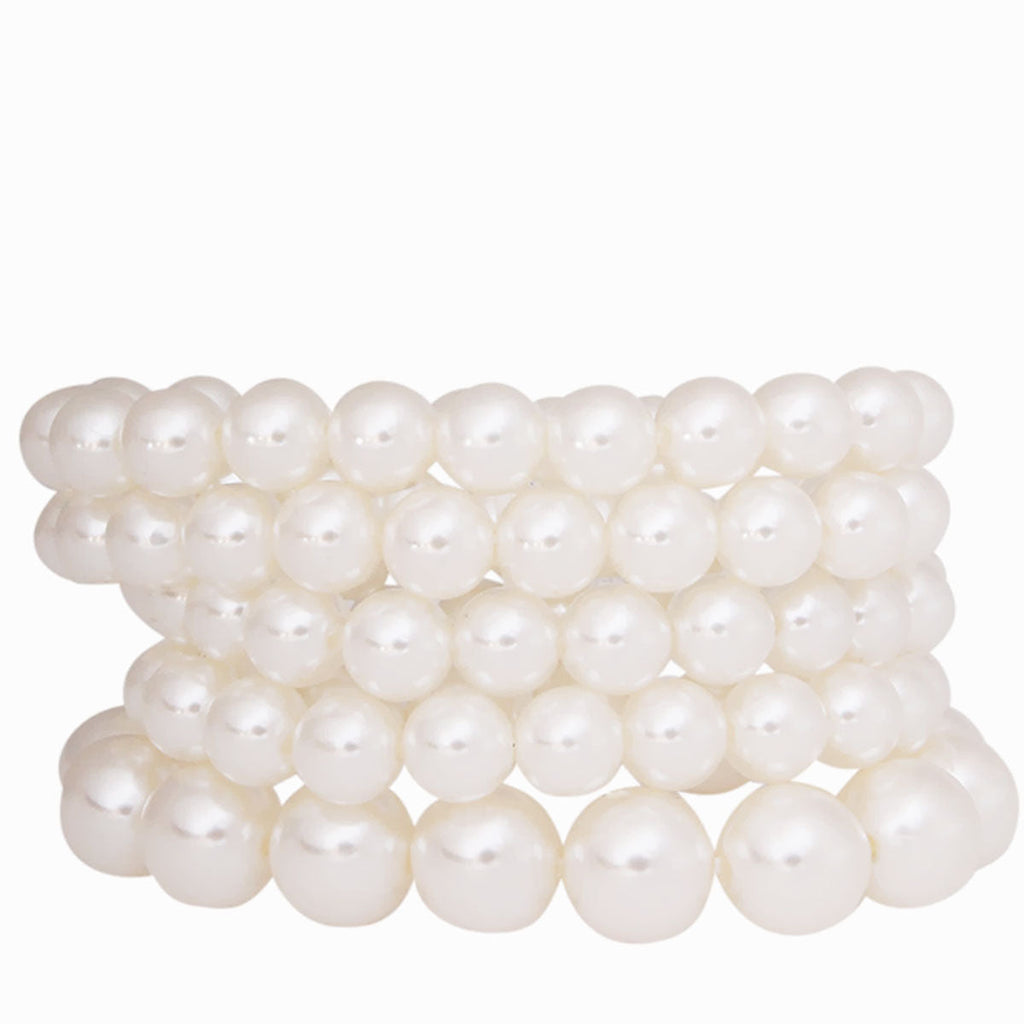 Bracelet Ensemble Cream Stretch 5-Piece Layered Stylish Pearl Harmony