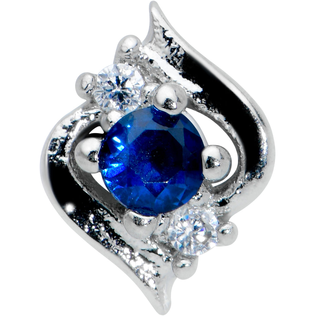 16G 1/4 Clear Blue Gem Oval Swirl Cartilage Tragus Earring