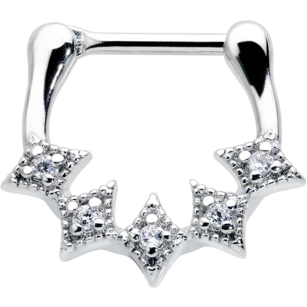 16G 3/8 Clear Gem Textured Rhombus Arc Cartilage Clicker Ring