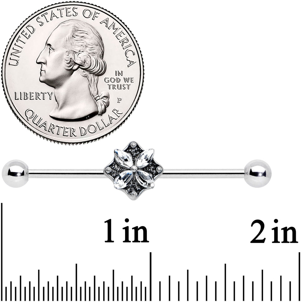 14G Clear Gem Floral Rhombus Baroque Industrial Barbell 38mm