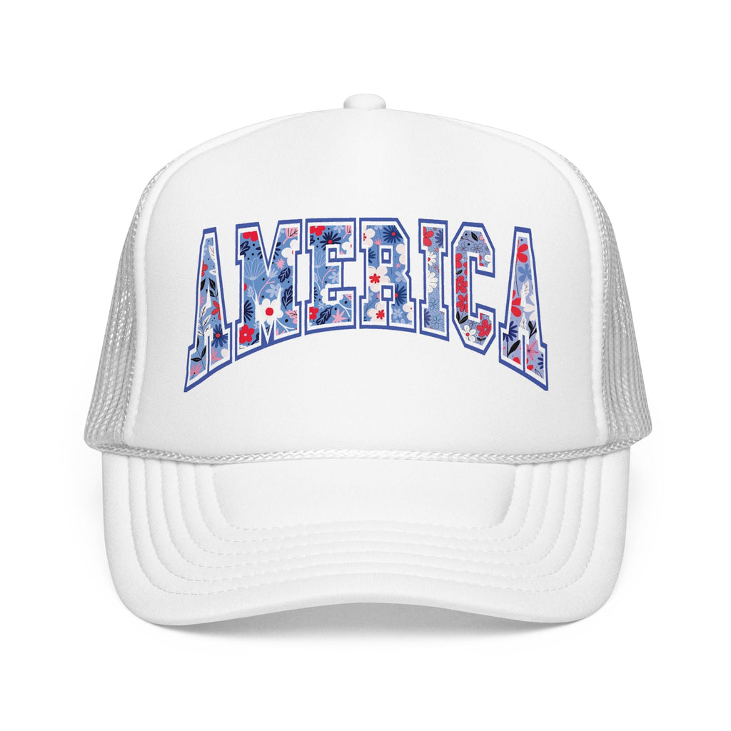 America Floral Trucker Hat | Patriotic USA Foam Mesh Cap | One Size
