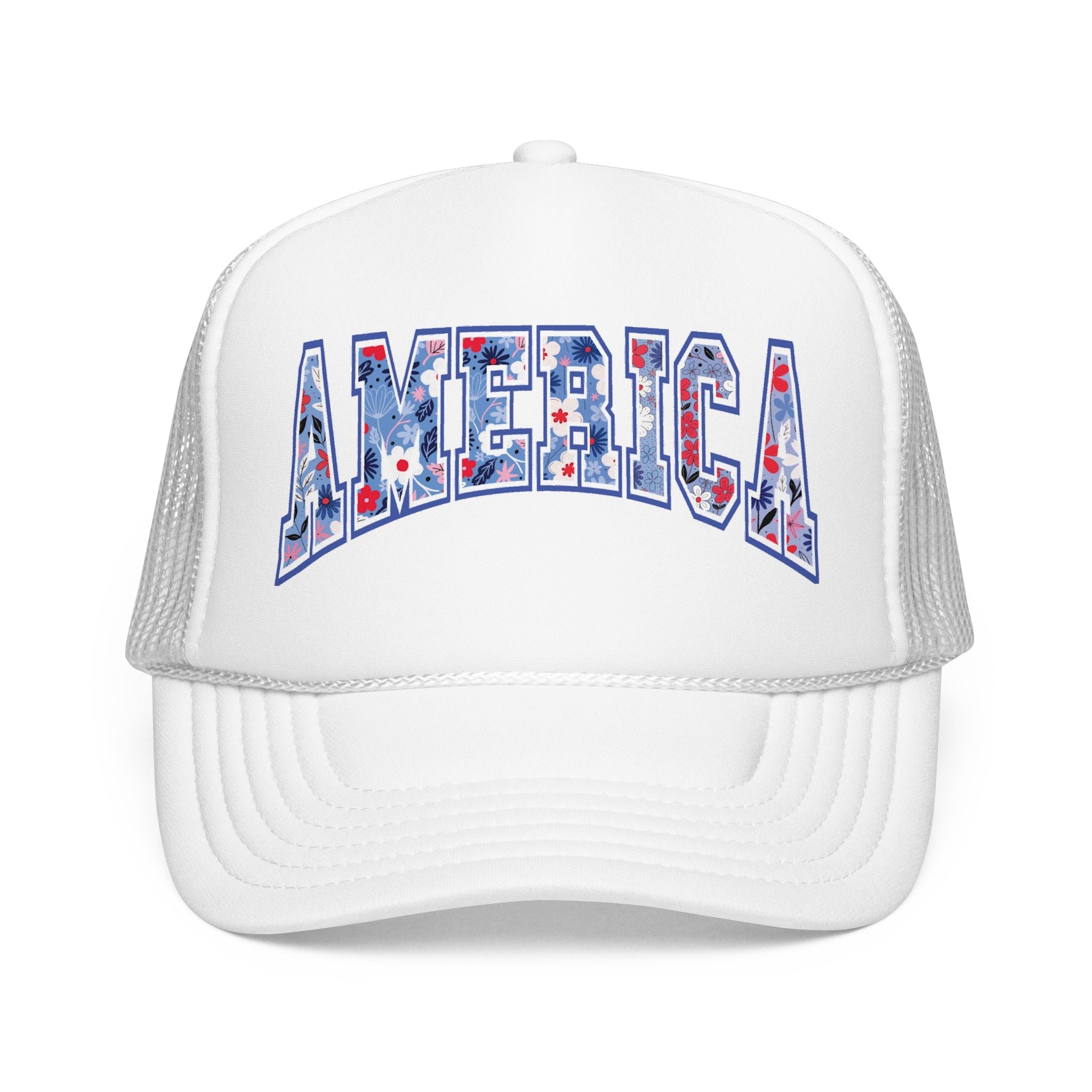 America Floral Trucker Hat | Patriotic USA Foam Mesh Cap | One Size