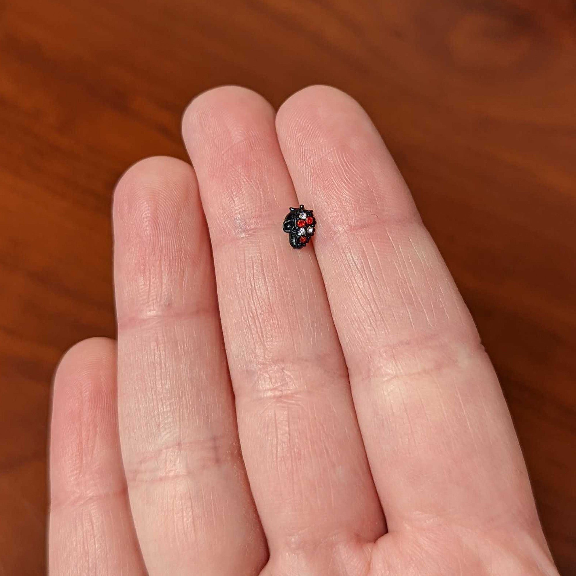 20G 1/4 Clear Red Gem Black Skull Halloween Nose Bone