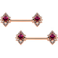 14G 9/16 Red Gem Rosy Tone Octogram Star Barbell Nipple Ring Set