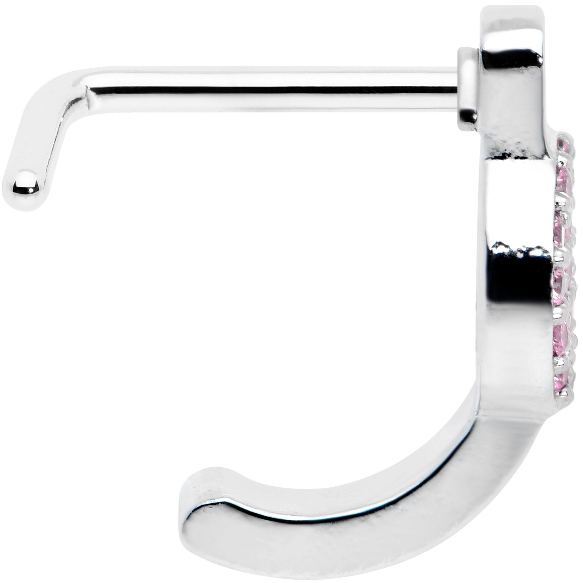 20G 5/16 Faint Pink Gem Retro Peace Sign Faux Hoop L Shape Nose Ring