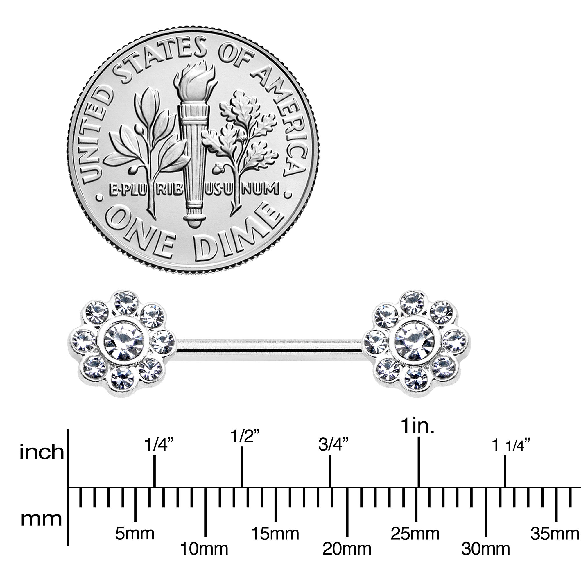 14G 9/16 Clear Gem Whimsy Flower Barbell Nipple Ring Set