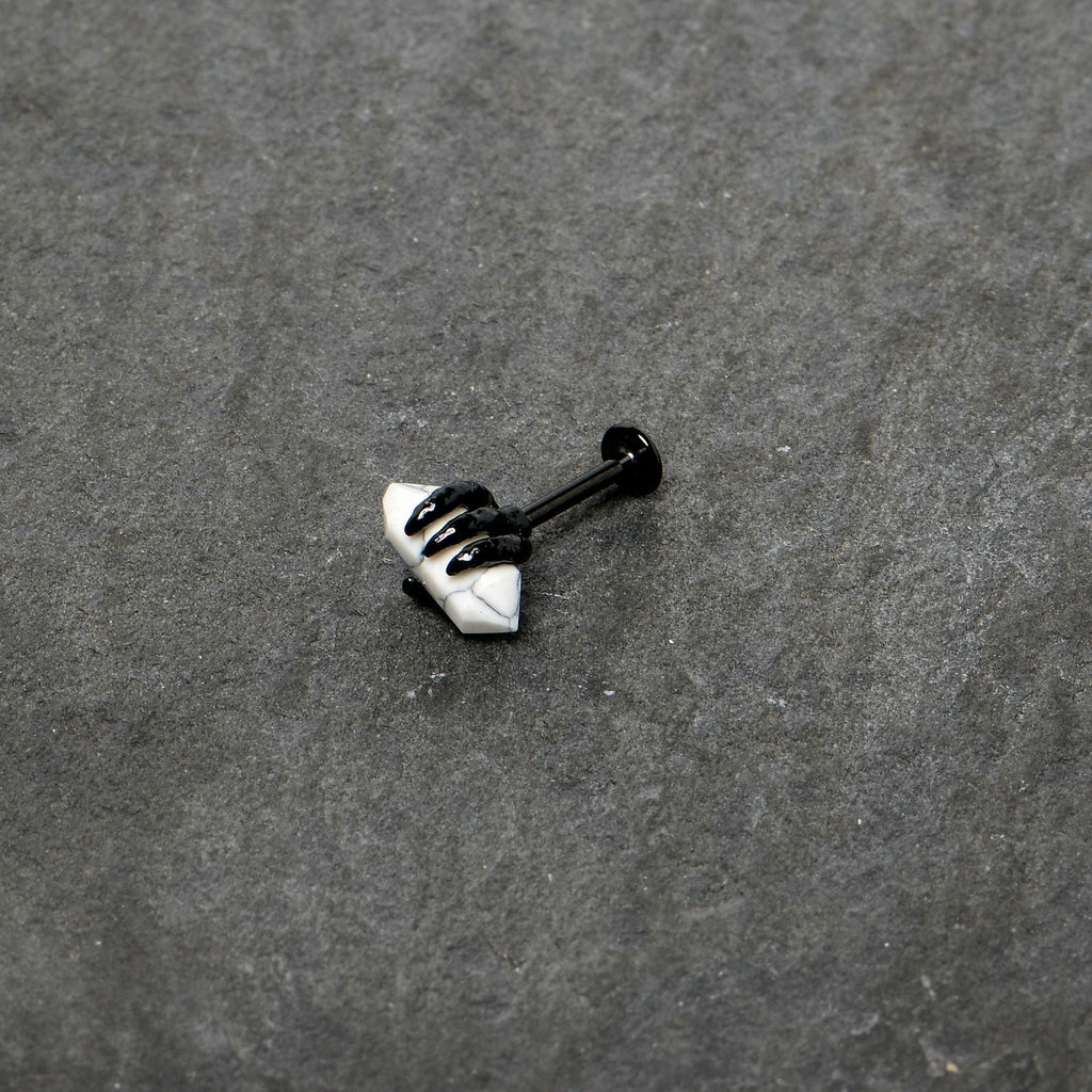 16G 5/16 White Howlite Black Claw Obelisk Labret Monroe Tragus