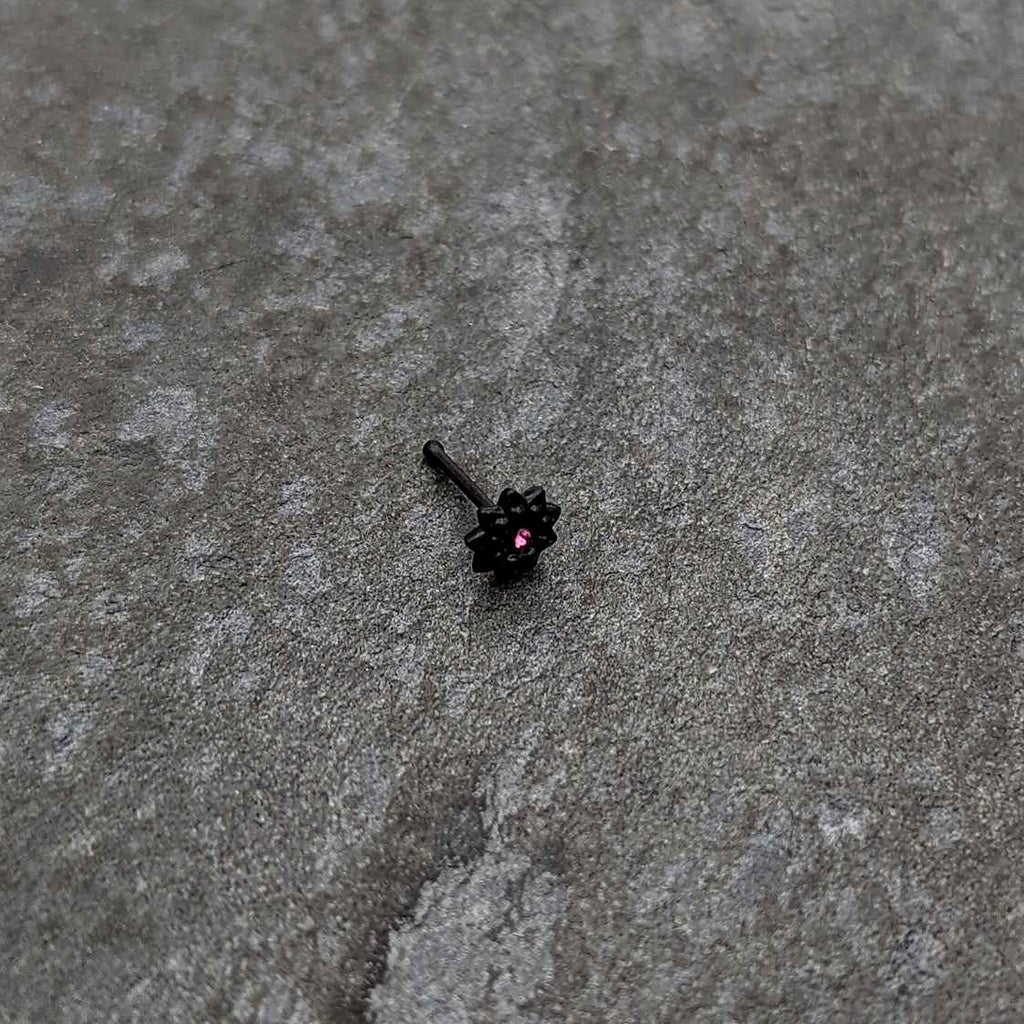 20G 1/4 Pink Gem Black Starry Flower Halloween Nose Bone