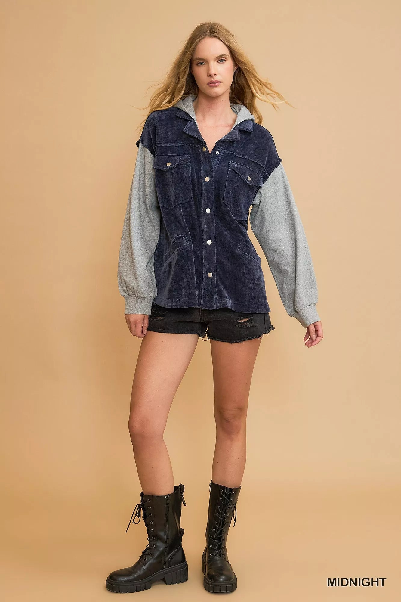 I am a Fashion Junky Contrast Hooded Chenille Jacket