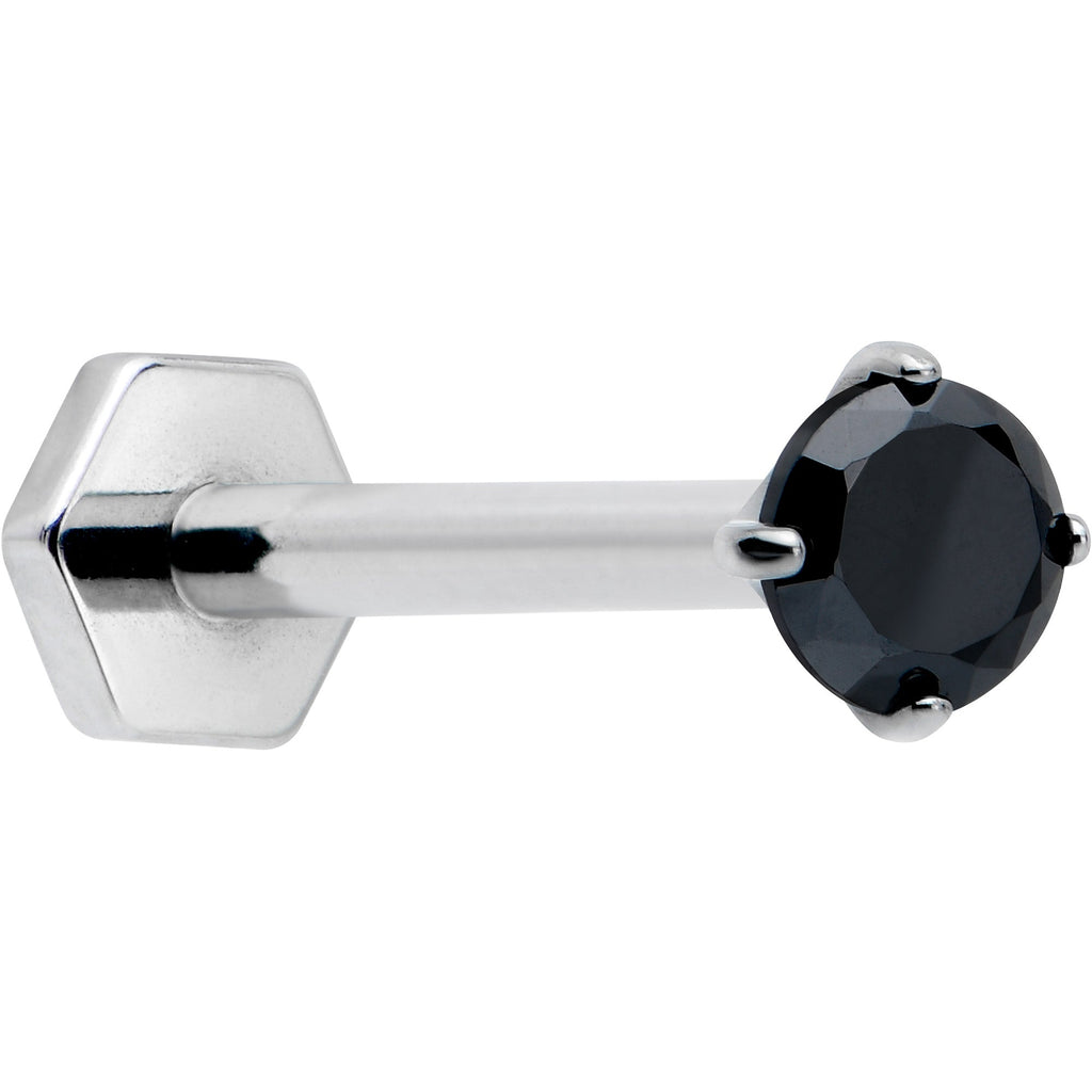 16G 5/16 Black CZ Gem ASTM F-136 Implant Grade Titanium Hex End Labret Tragus