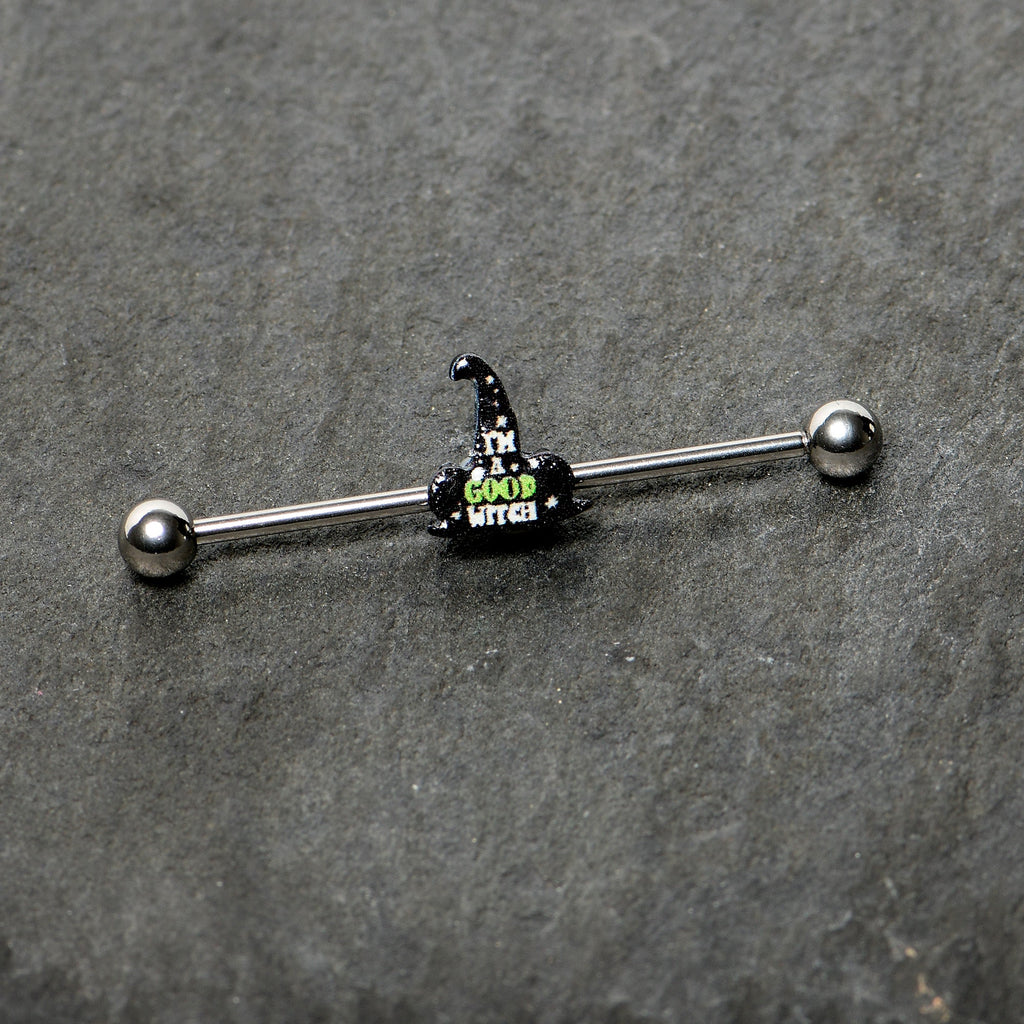14G Good Witch Hat Glow the Dark Halloween Industrial Barbell 38mm