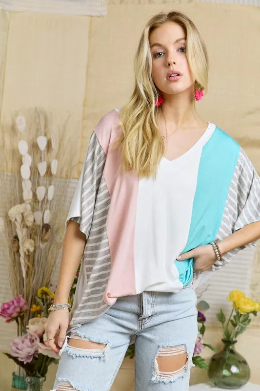 Colorblock Casual Knit Tunic Top