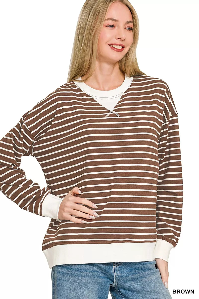 Contrast Striped Round Neck Sweatshirt