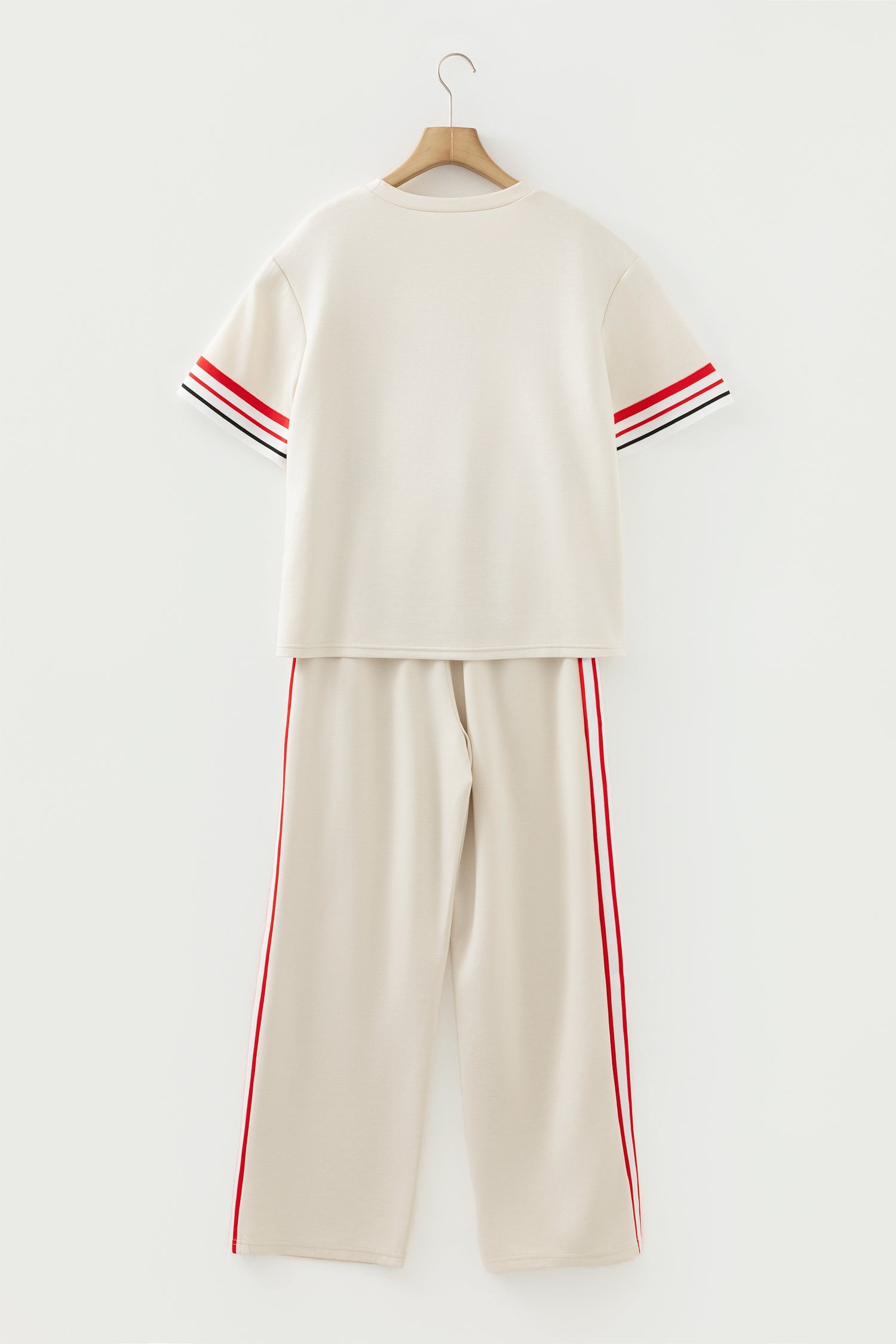 Jet Stream Contrast Striped Trim Crewneck T Shirt Loose Straight Pants Set