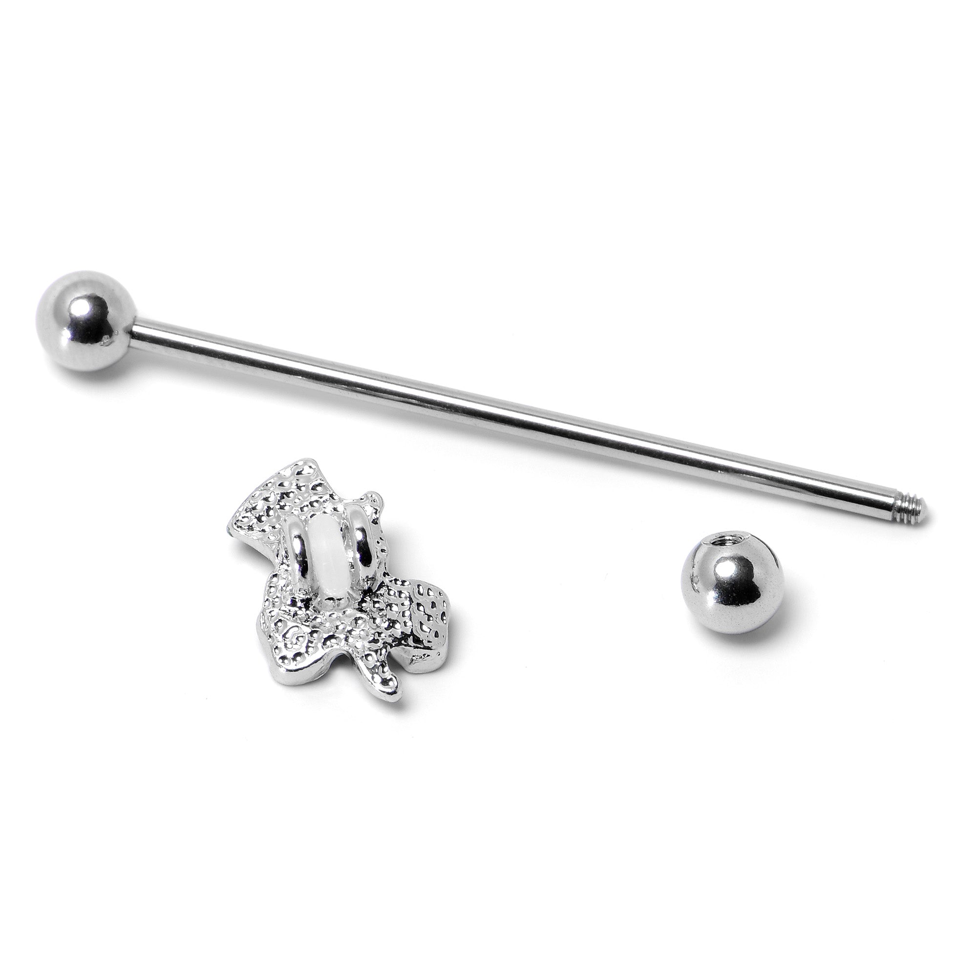 14G Green Gem Top Hat Shamrock St Patricks Industrial Barbell 38mm