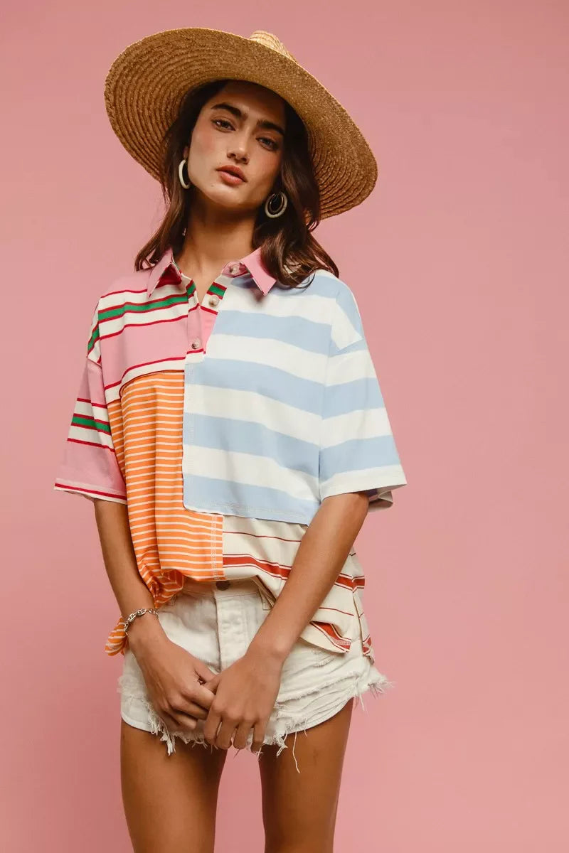 Mix And Match Stripe Color Block Shirt