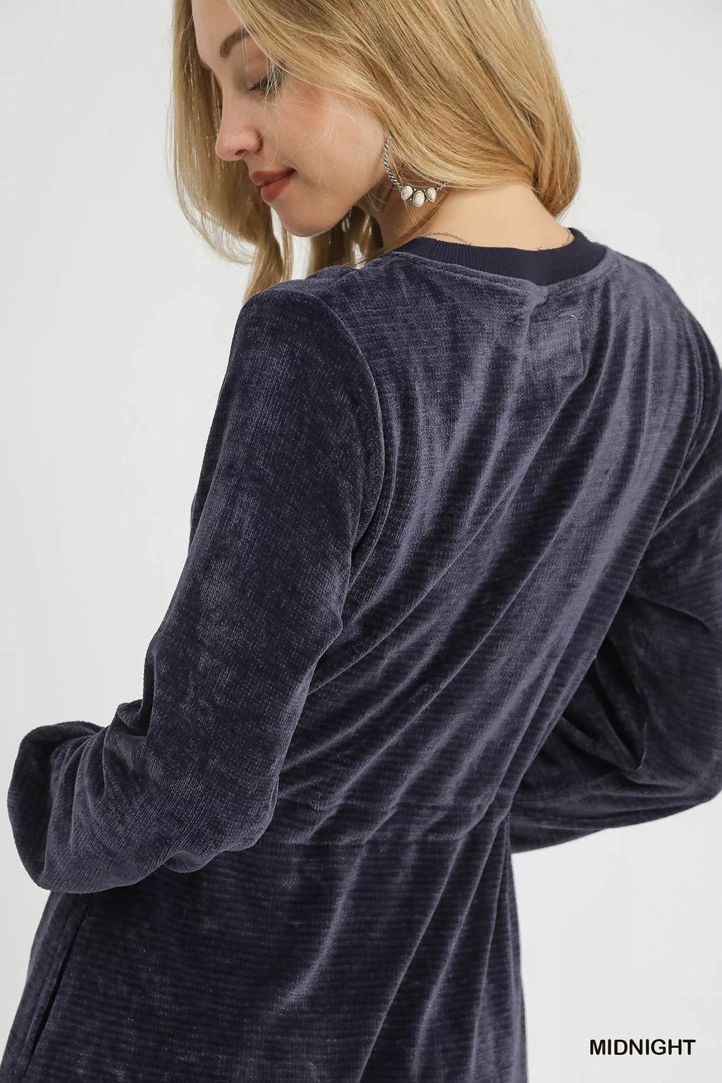 Velour Drawstring Mini Dress with Long Sleeves