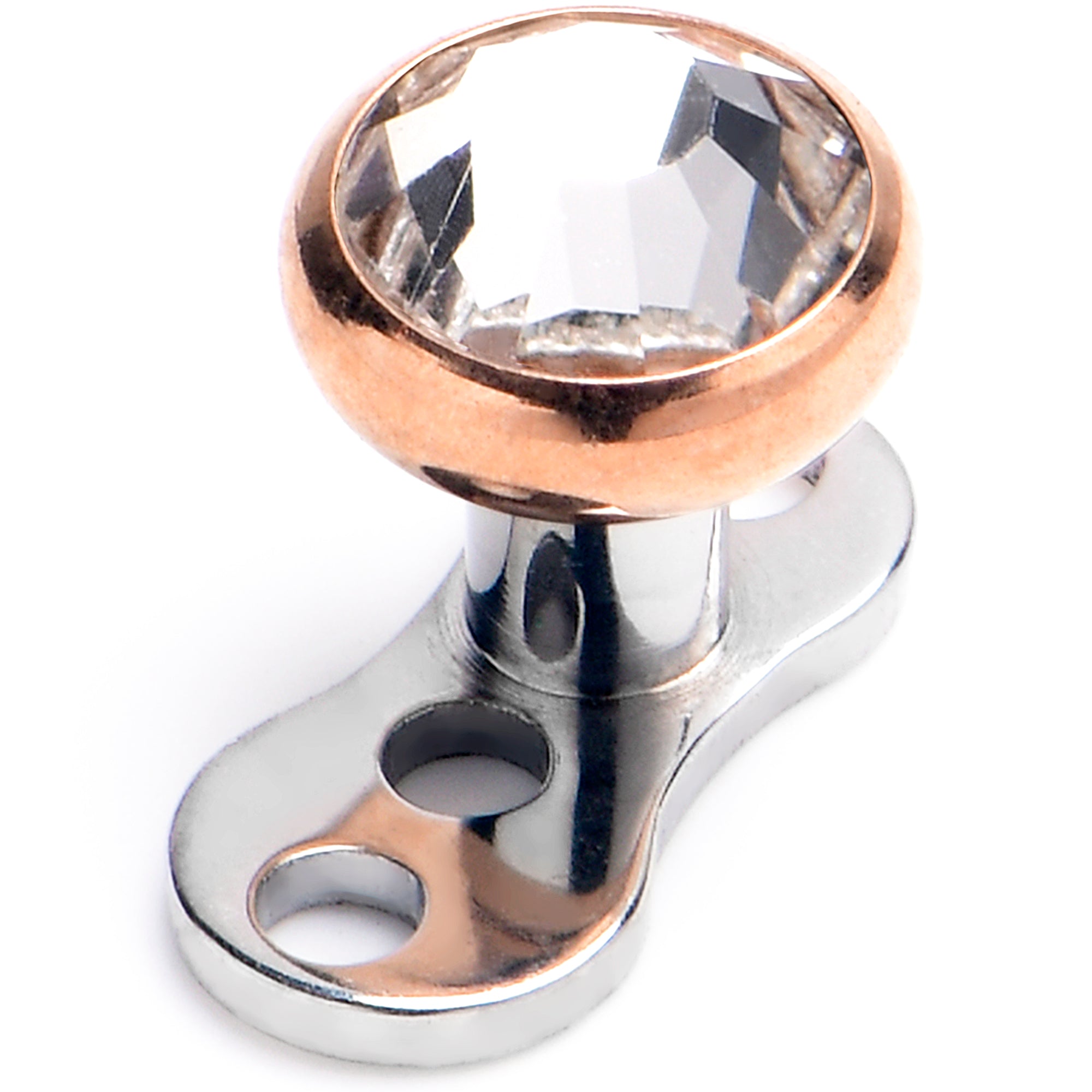 16G 4mm Gem Bezel Rose Gold Top 3 Hole Dermal Implant Grade Titanium Anchor Base