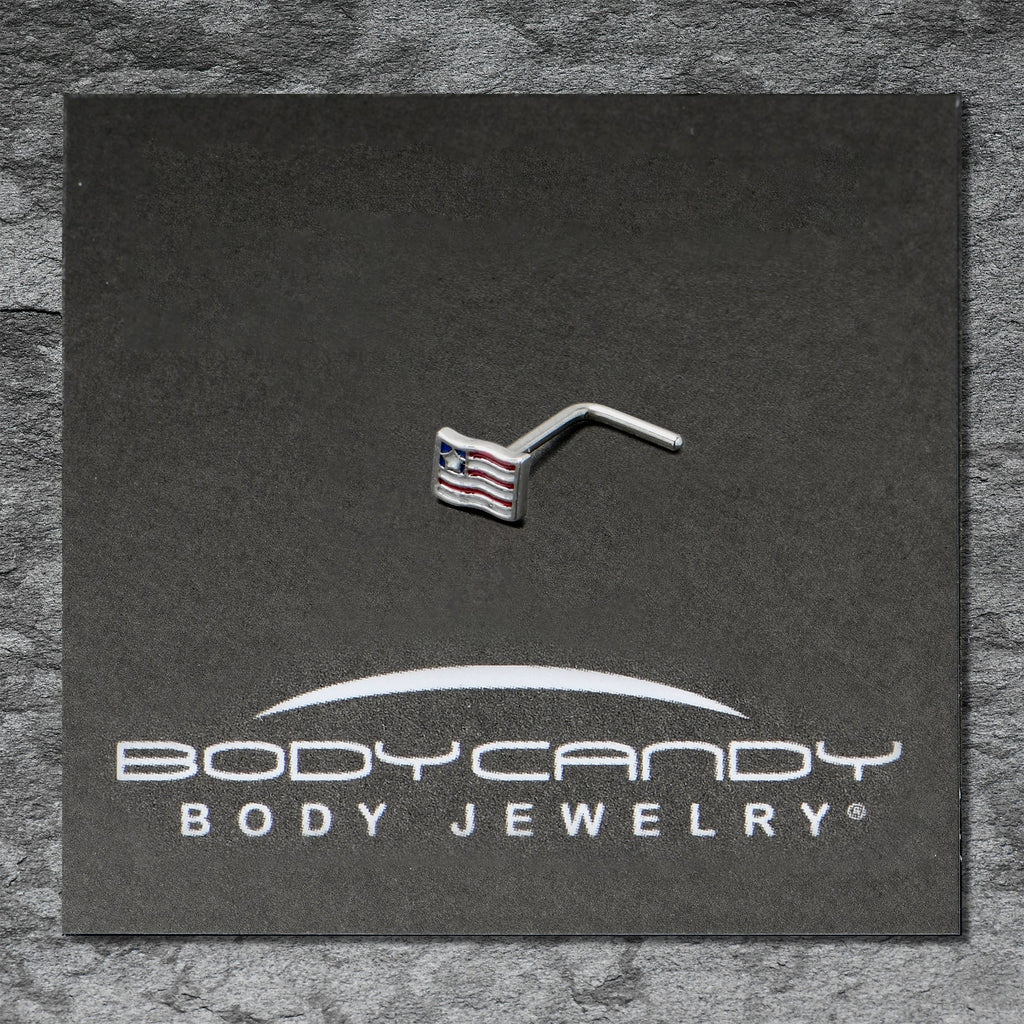 20G 7mm Patriotic Flag L Shape Nose Ring