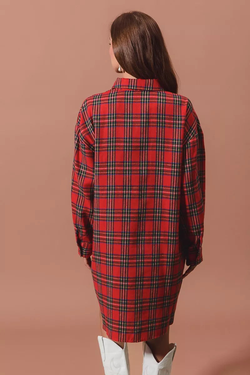 Christmas Checker Plaid Button Up Shirt Dress