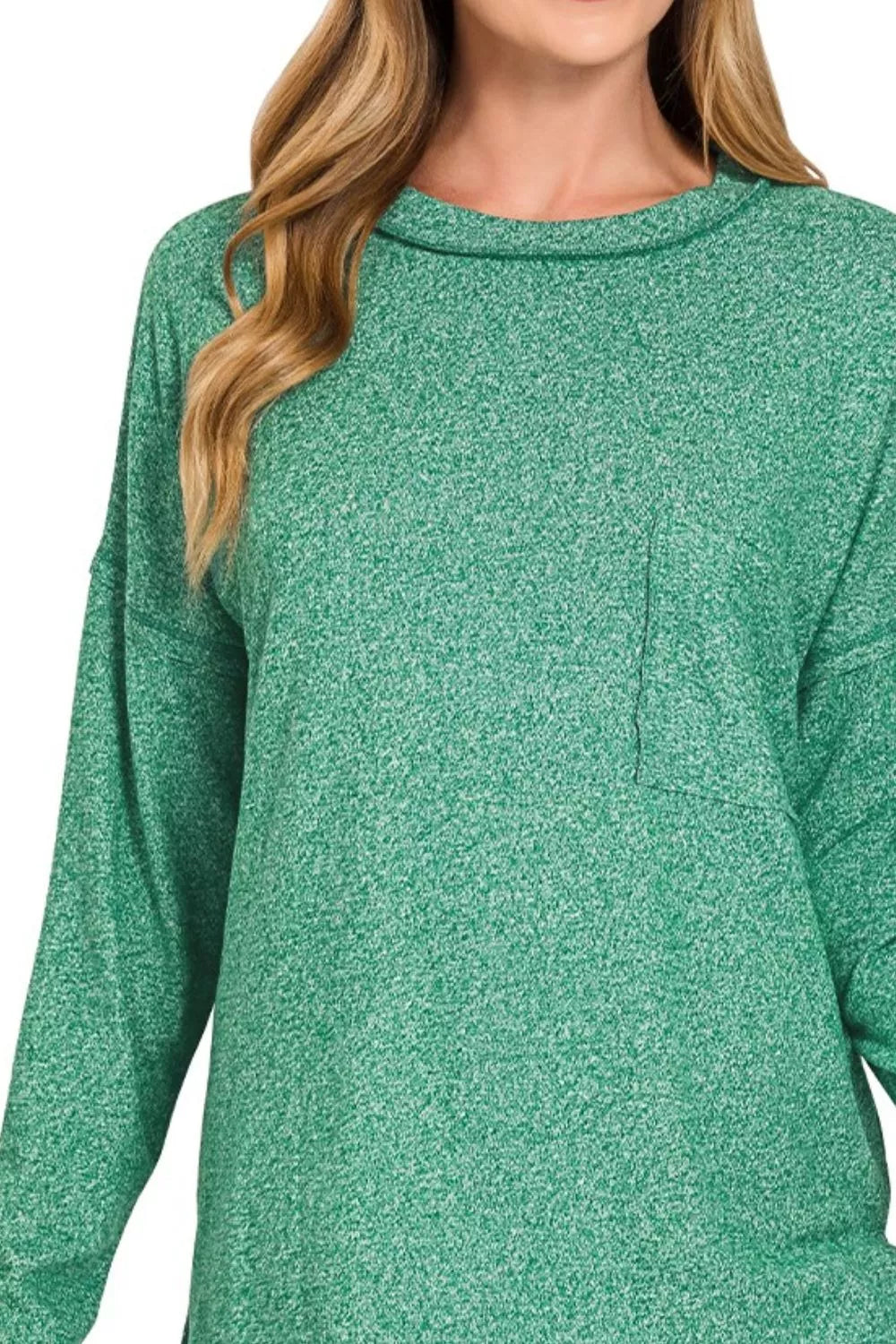 Soft Melange Hacci Round-Neck Long Sleeve T-Shirt