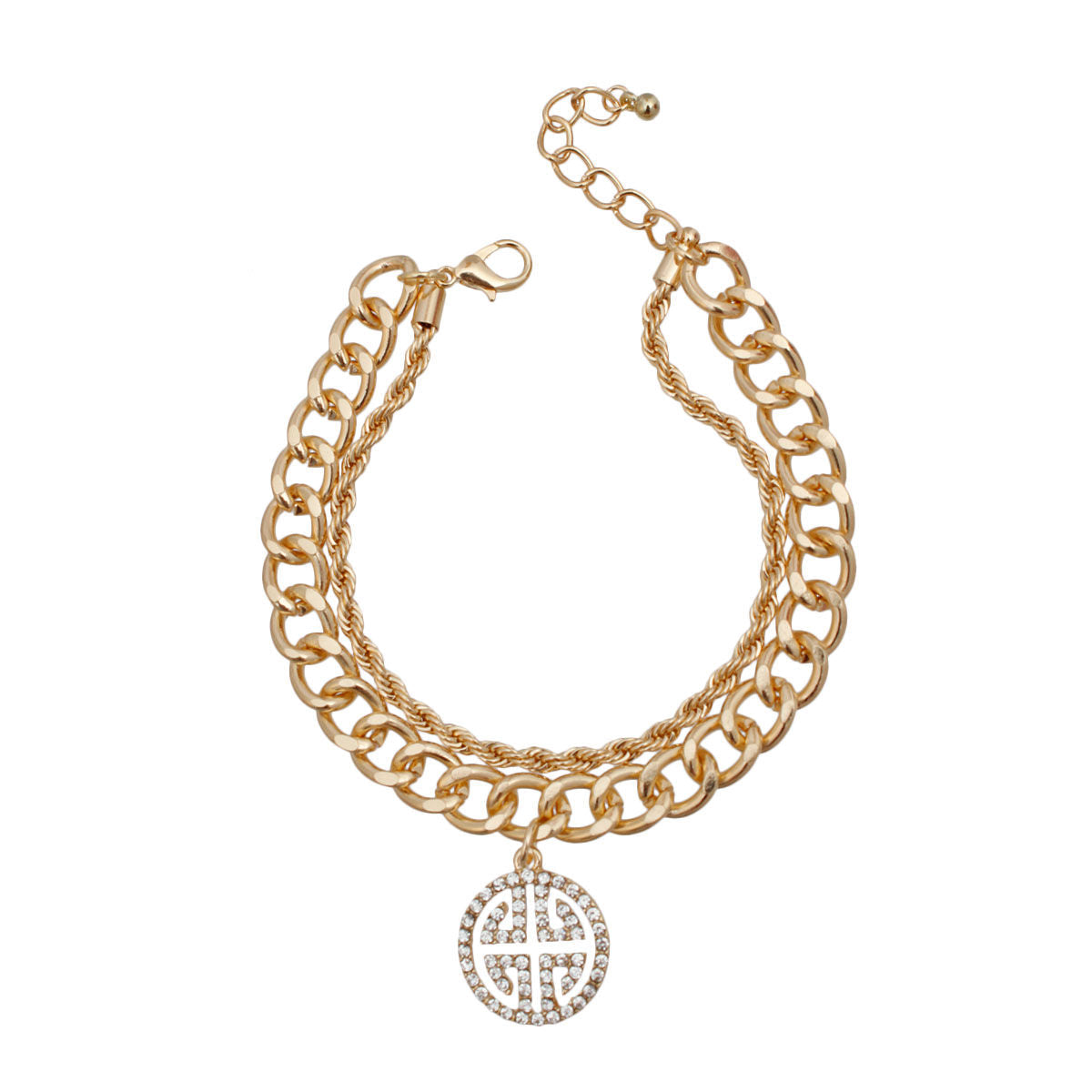 Charm Bracelet Double Layer Gold Greek Stylish Statement Jewelry
