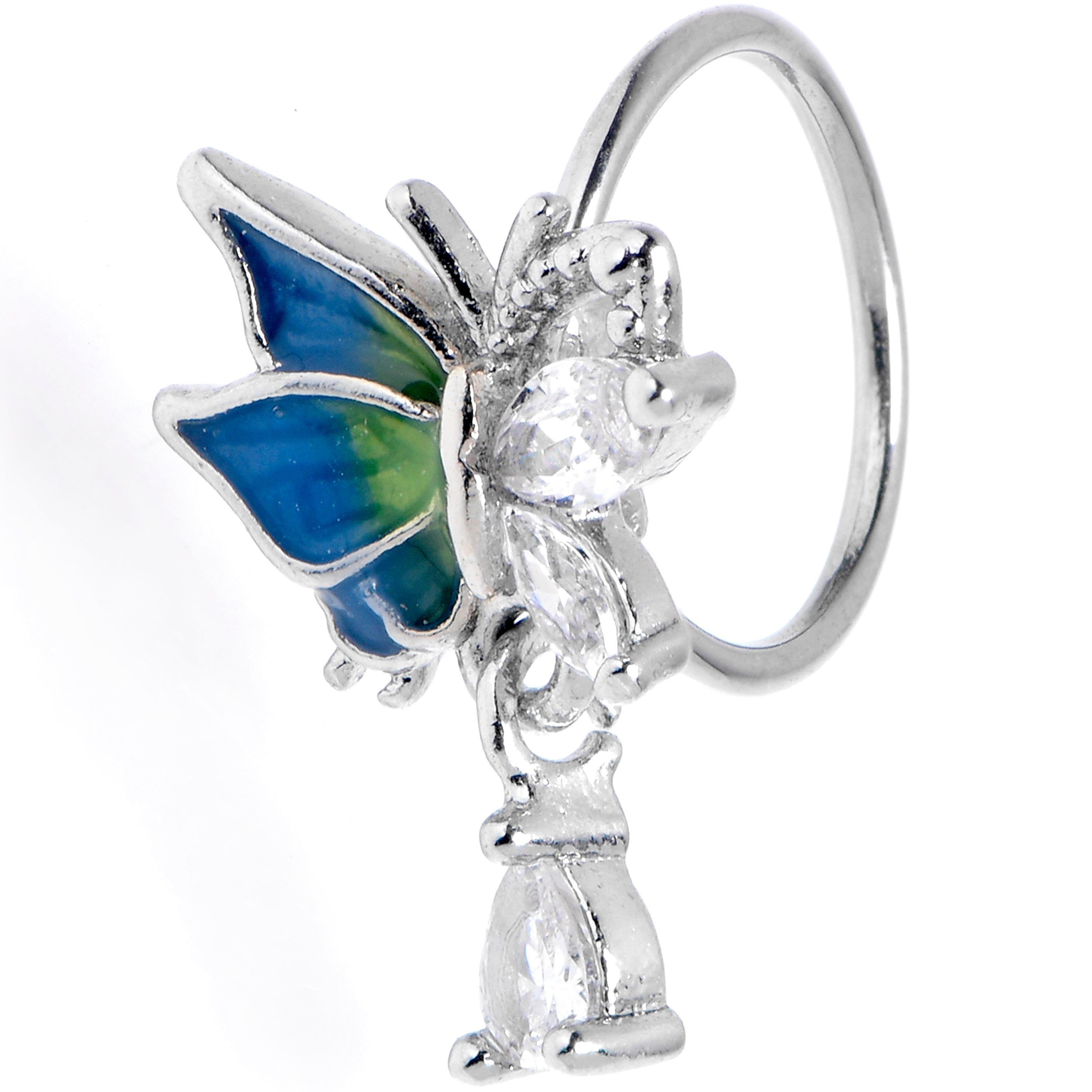 20G 5/16 Clear Gem Butterfly Dazzling Beauty Blue Nose Hoop