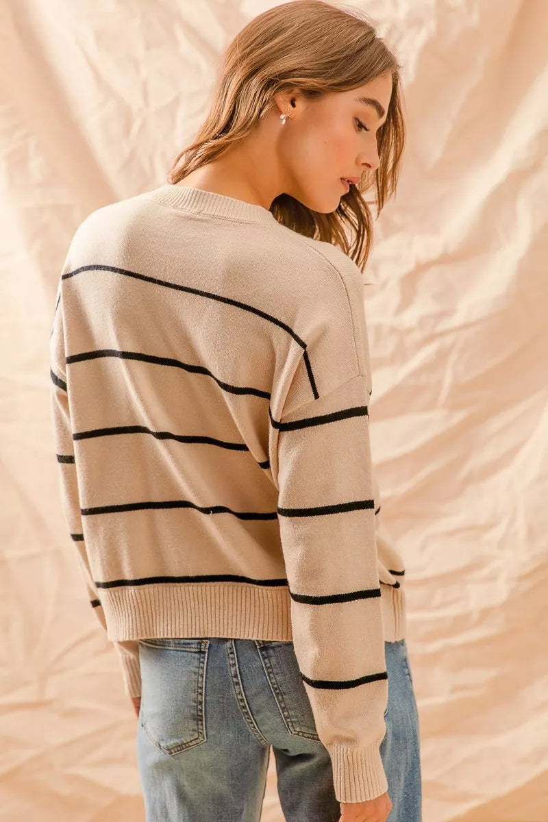 Stripe Crew Neck Basic Essential Sweater