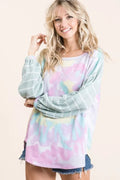 Tie Dye Terry Top with Wide Stripe Thermal Waffle