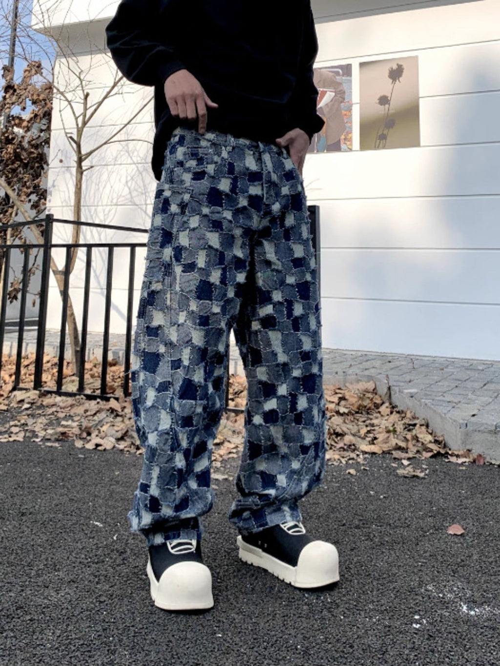 Men's Full Size Patchwork Wide Leg Jeans Plus Size