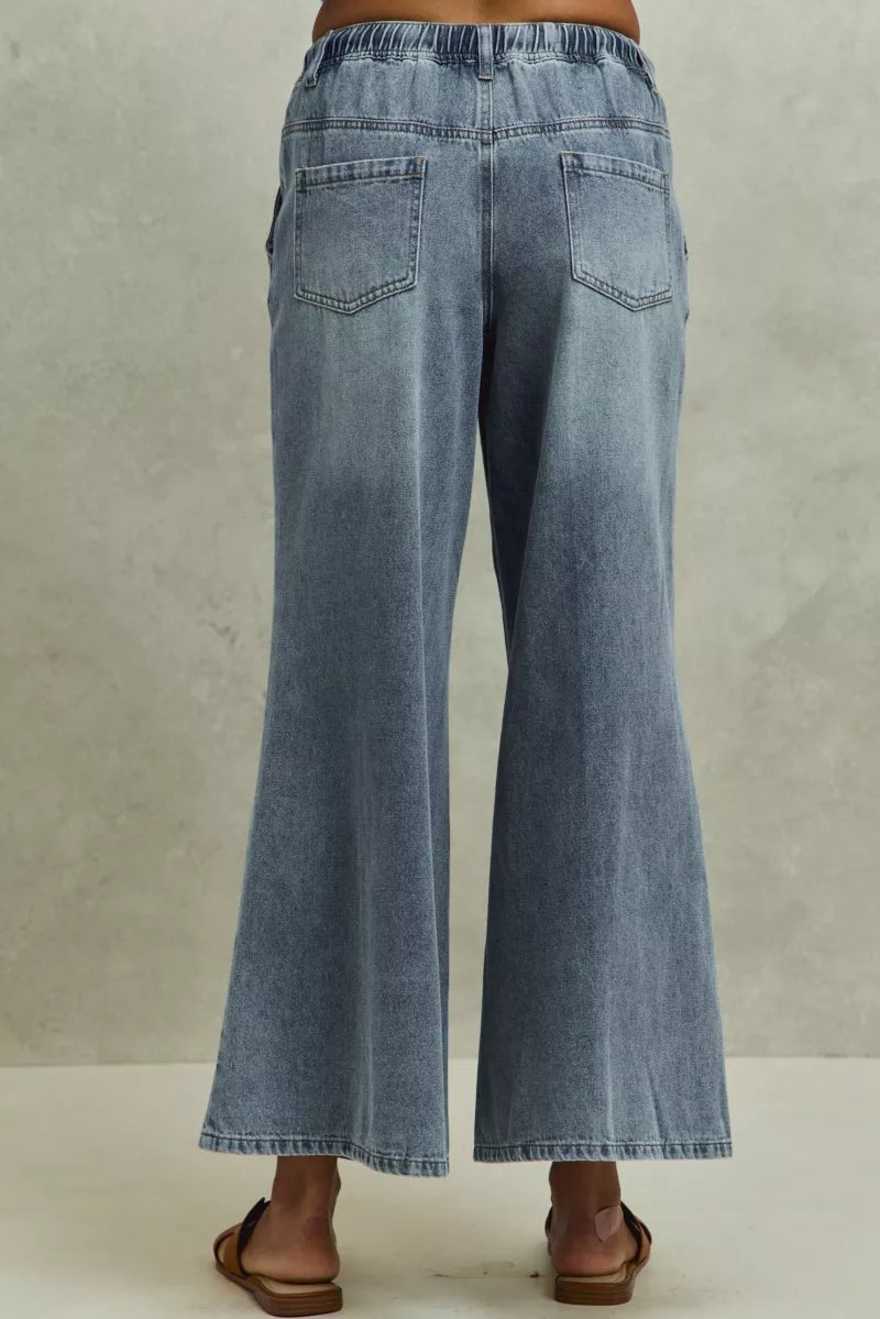 Mid Rise Elastic Waist Flare Denim Jeans