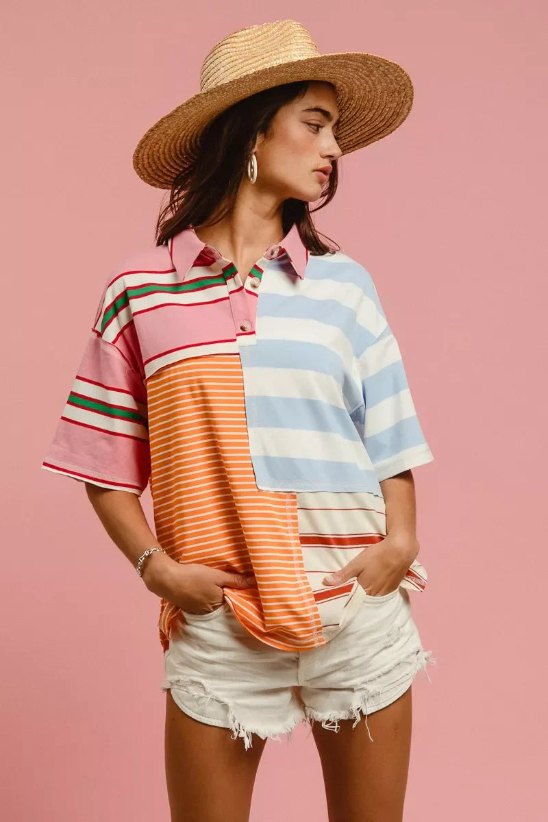 Mix And Match Stripe Color Block Shirt