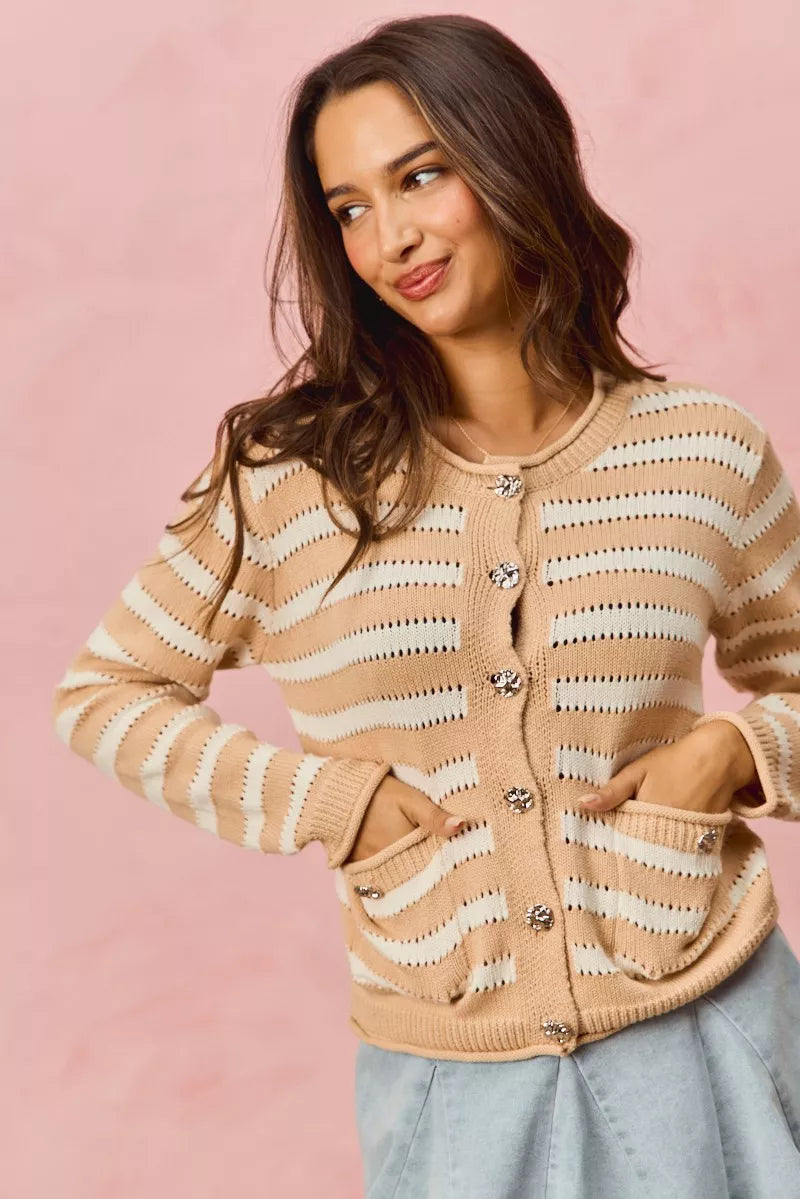Stripe Long Sleeves Button Sweater Cardigan