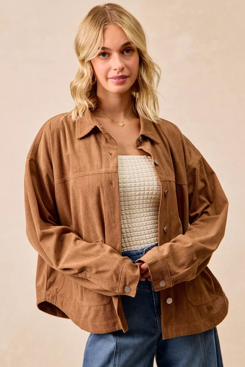 Corduroy Relaxed Fit Shacket with Back Pleat