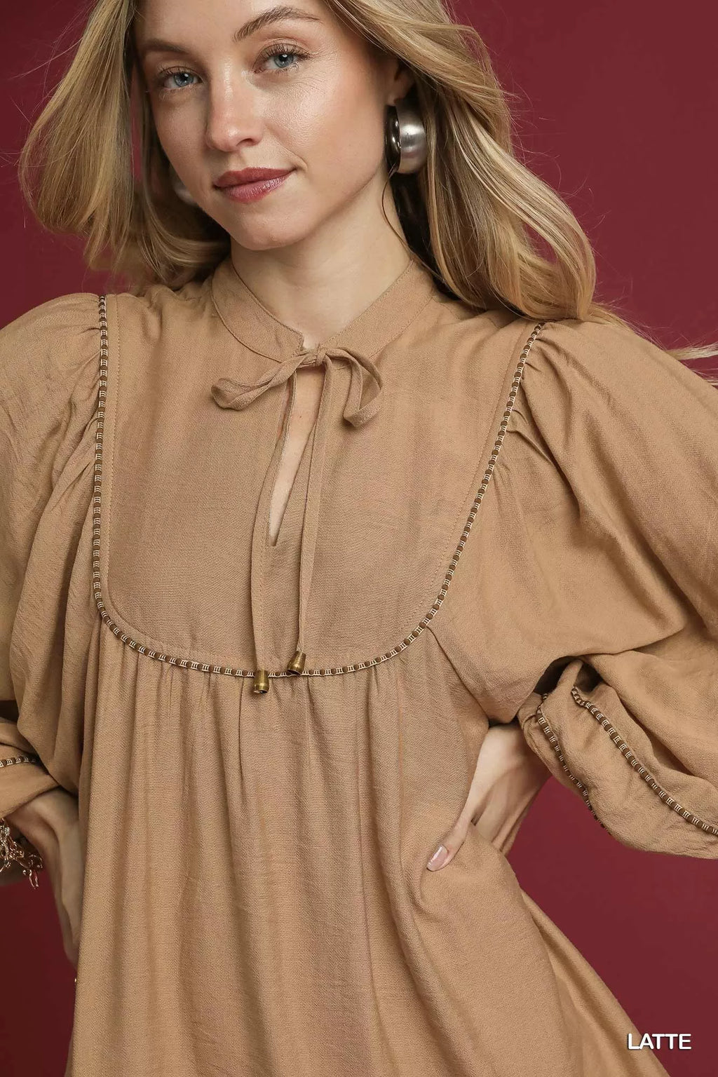 Boho Peasant Mini Dress with Trim Detail