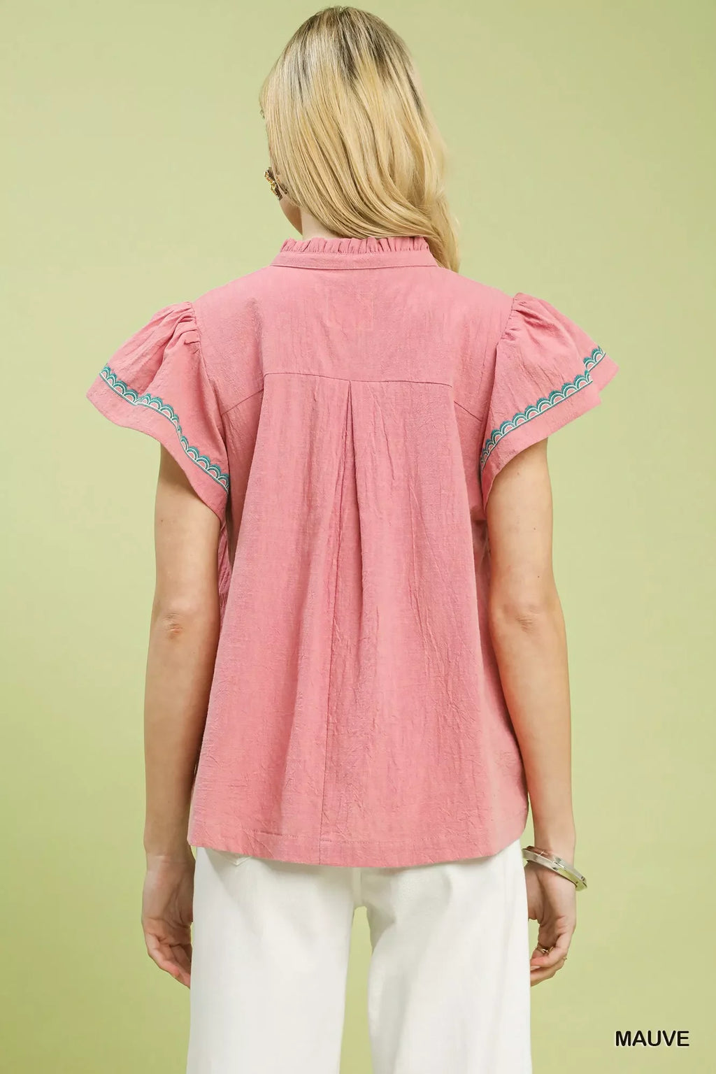Embroidered Flutter Sleeve Blouse