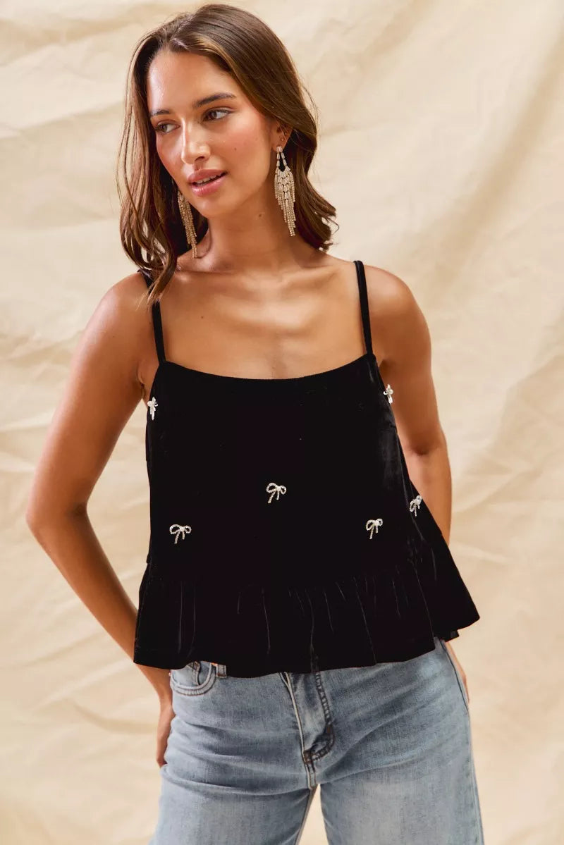 Holiday Velvet Ribbon Rhinestone Christmas Top