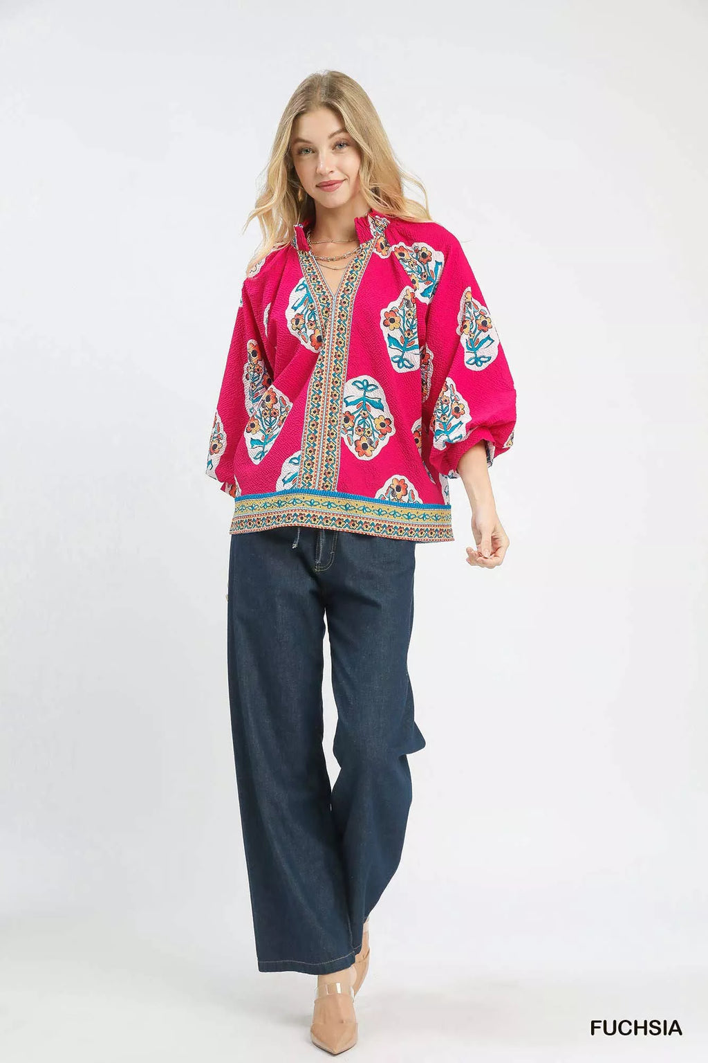 Boho Floral Print Tunic Blouse