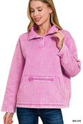 Fleece Washed High Neck Kangaroo Pocket Sweatshirt
