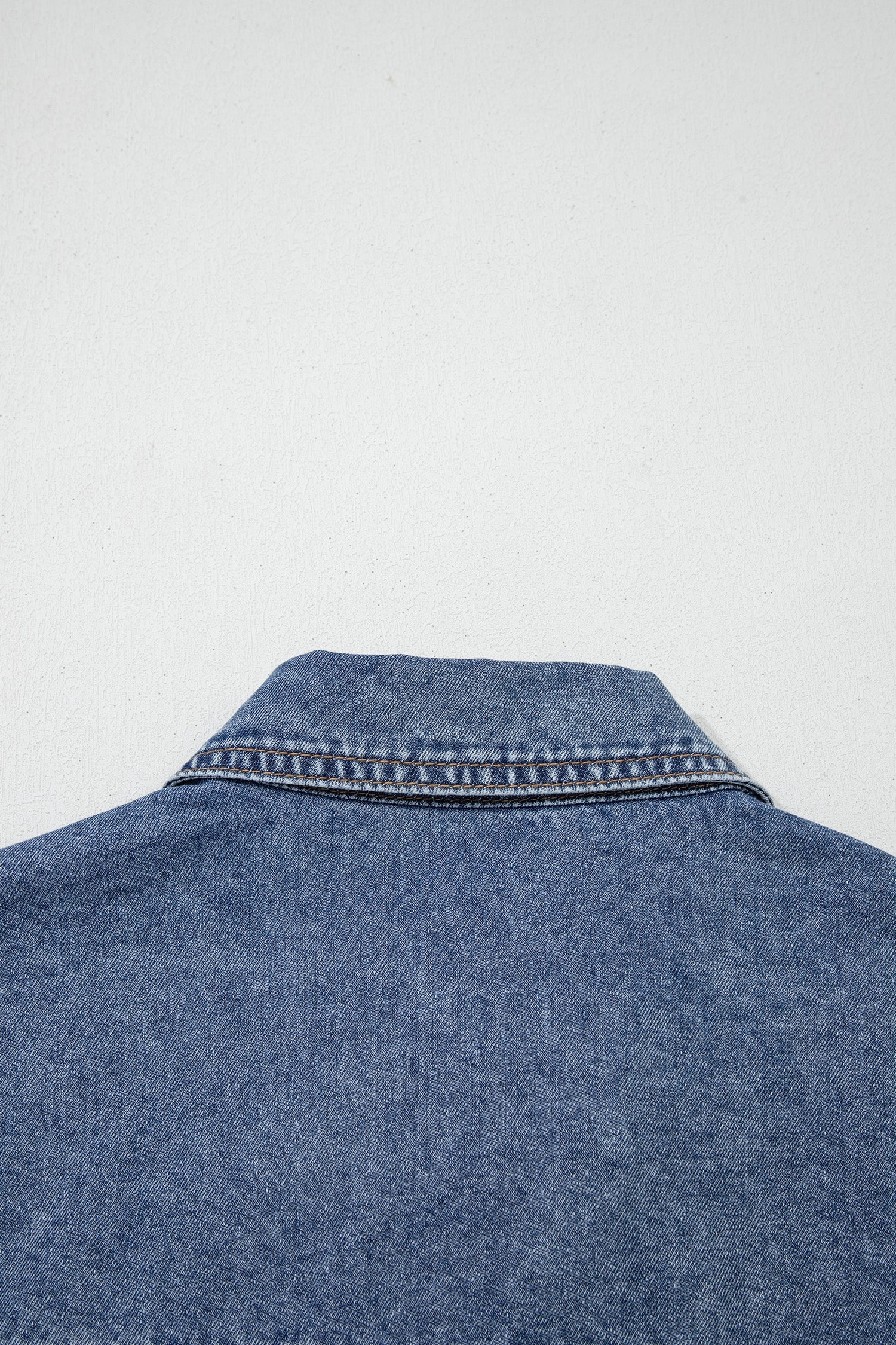 Button Flap Pocket Cuffed Short Sleeve Denim Shirt