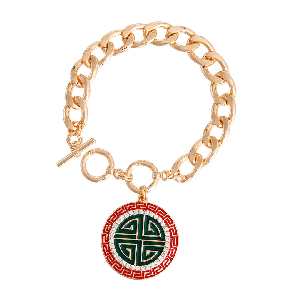 Toggle Bracelet Red and Green Greek Stylish Statement Jewelry