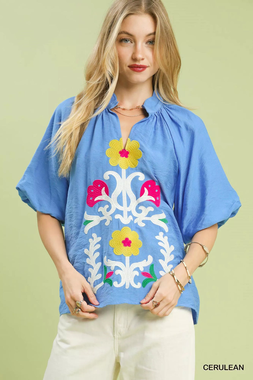 Embroidered Boho Puff Sleeve Blouse