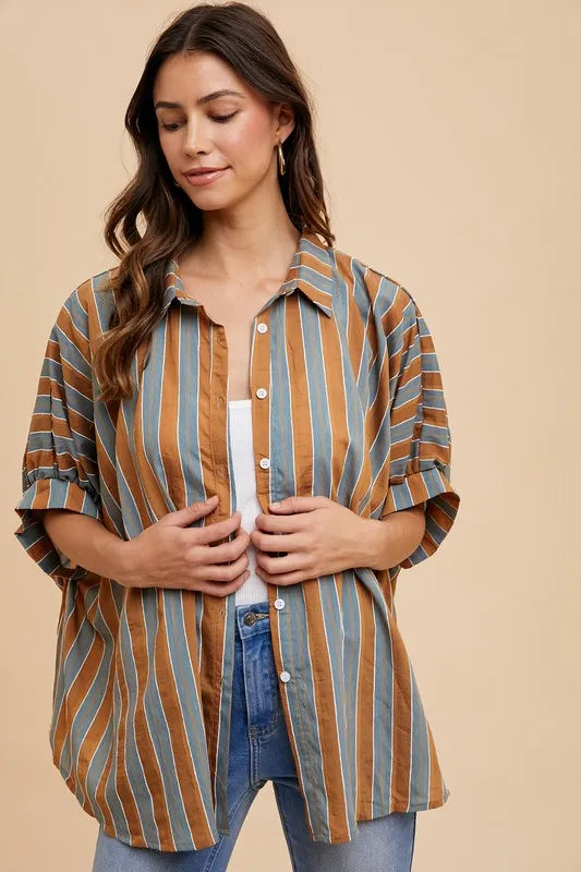 Oversized Drop Shoulder Striped Woven Shirt